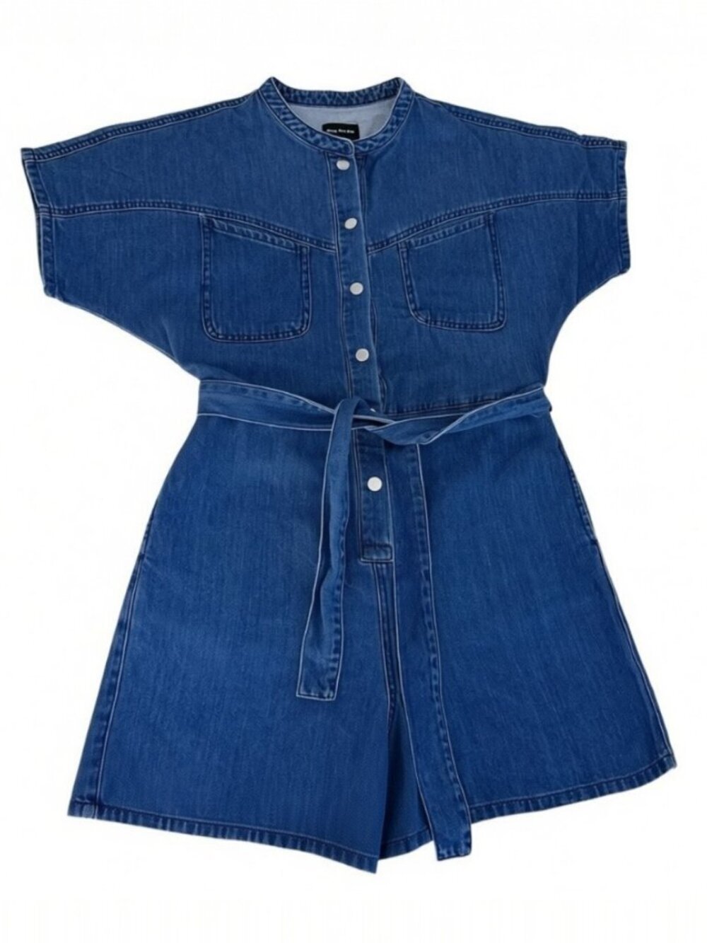 FRANK AND OAK Blue Denim Belted Utility Romper Short Sleeve organic cotton size - Picture 2 of 14